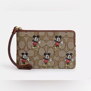 Disney X Coach Corner Zip Wristlet In Signature Jacquard With Mickey Mouse Print
